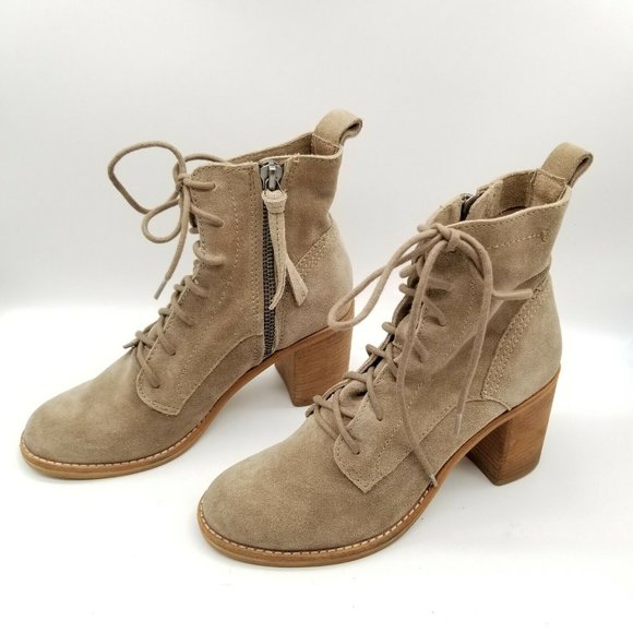Dolce Vita Womens Tan Suede Round Toe Lace Up Block Heel Ankle Booties Size 9 - Picture 2 of 5